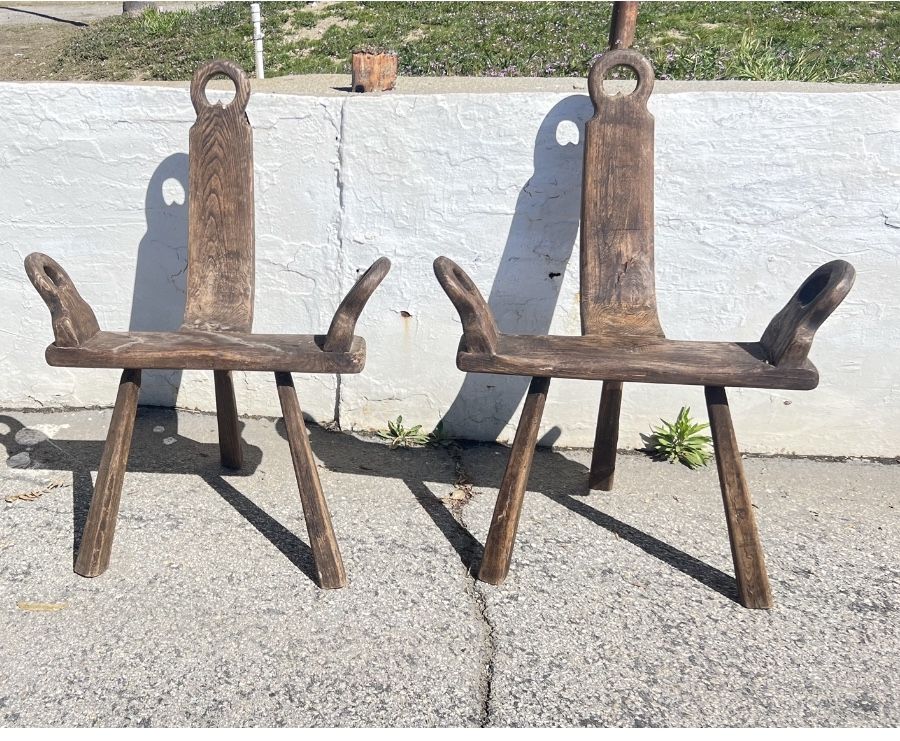Antique Spanish pair of birthing chairs