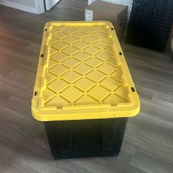 77 Gal. Tough Storage Tote with Wheels in Black with Yellow Lid