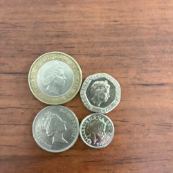 1992 10 Pence, 1998 2 Pounds, 2012 5 Pence & 2013 20 Pence 
