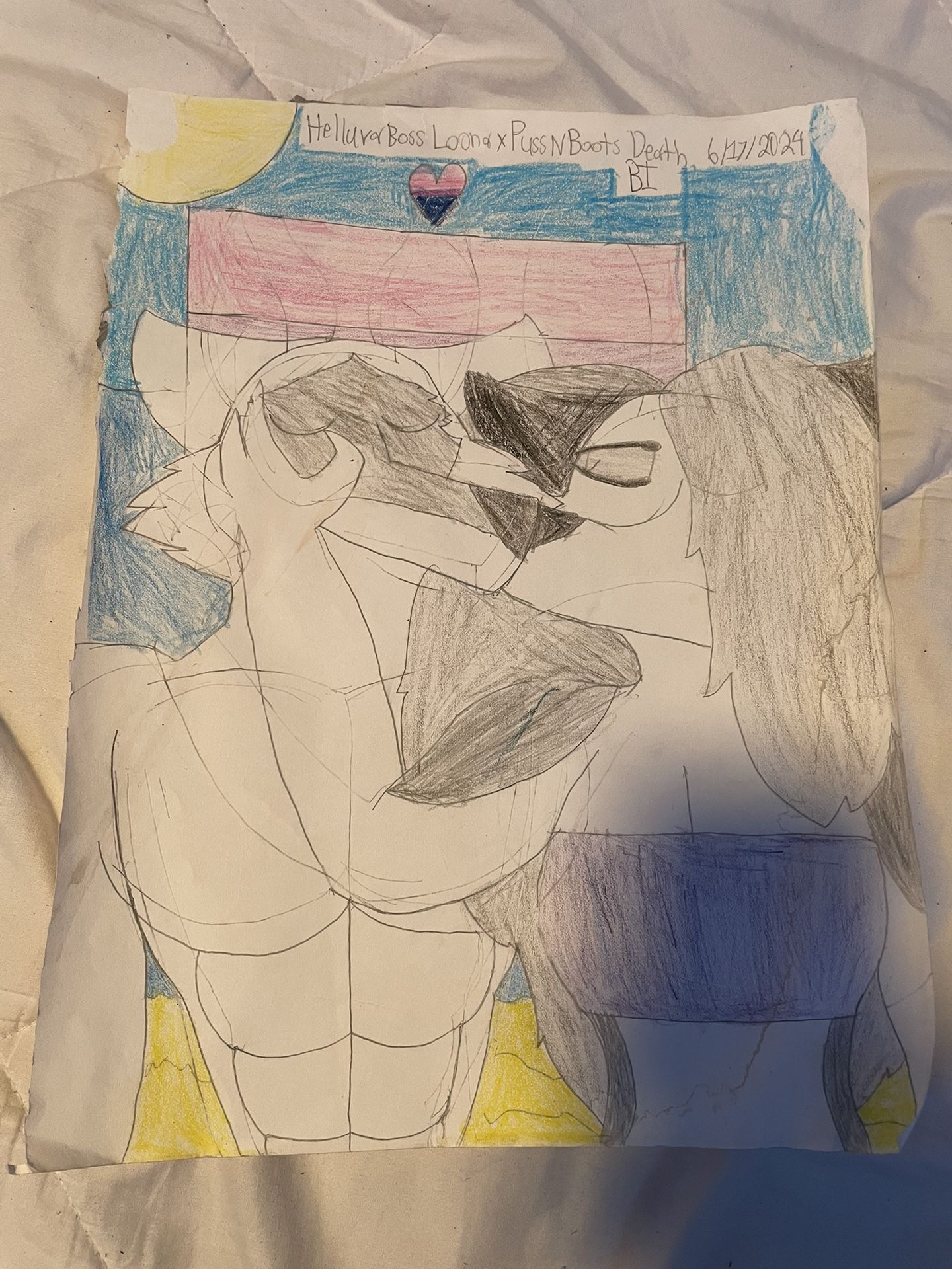 Puss In Boots And Helluva Boss Crossover Art Pride Month Bi Flag Loona And Death