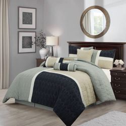  7pc Natalia Queen Size Comforter Set (1 Comforter, 2 Shams, 1 Bedskirt, 3 Decorative Pillows) $40