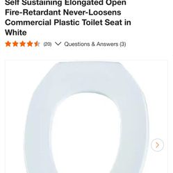 Self Sustaining Elongated Open Fire-Retardant Never-Loosens Commercial Plastic Toilet Seat in White