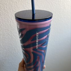 STARBUCKS Pink & Blue Zebra Print Venti Cold Cup Tumbler 