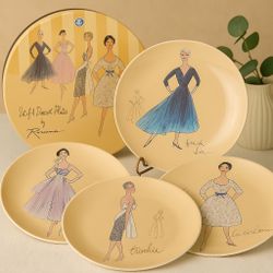 Rosanna China 2000s Set Of 4 Fashion Illustration Dessert Plates, NIB, 8”