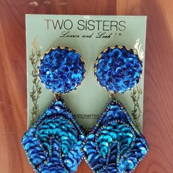Two Sisters Lauren/Leah Beaded Dangle Statement Clip Earrings 