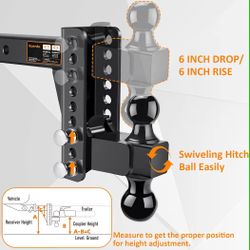 New Adjustable Trailer Hitch Fits 2.5" Receiver, Drop Hitch & Tow Hitch with 6-Inch Drop/Rise, 2" & 2-5/16" Dual Ball Hitches for Trucks, 22,000 lbs G