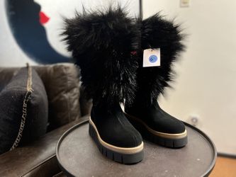 runway Boots, Snow, Italian , Brand Name Oscar Sport ANGELICA Faux Fur BLACK Suede Pajar Boot 6.5 37