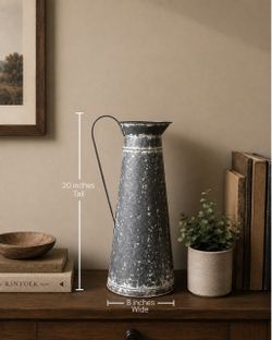Rustic Distressed Metal Pitcher Vase with Greenery
