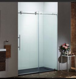 PKSH-6080-BN,Frameless Single Sliding Shower Door with Soft Close System, 57.5- 60" Width × 80"Height with 5/16"(8mm) Clear Tempered Glass in Brushed
