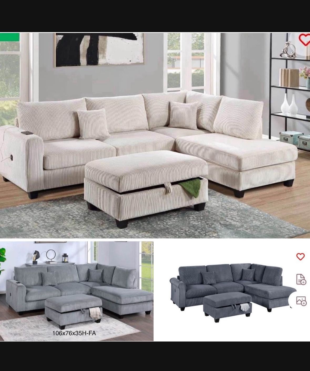 Sectional With Ottoman Set