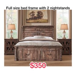 Farmhouse Full Size Bed Frame with 51" Tall Headboard, Wood Platform Bed Frame with 20" Tall Roman Column Decoration Footboard & 2 Large Storage Drawe
