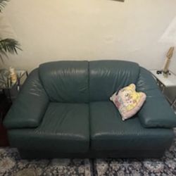 Green Leather Loveseat Couch Chill