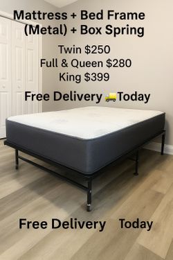 Queen Mattress • Box Spring • Bed Frame (Rails)  📦  🚚 Same Day Delivery