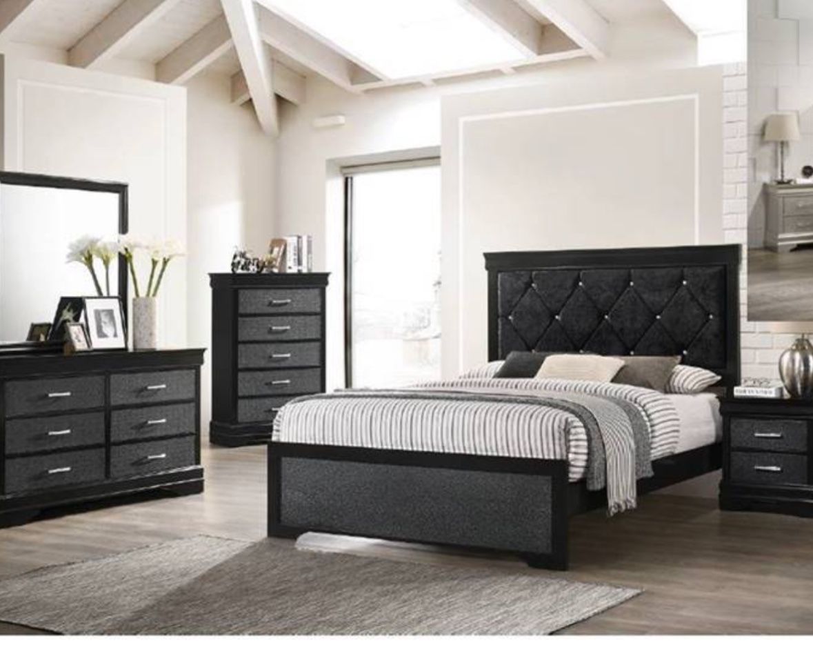 4 Pc Bedroom set DresserMirror Nightstand (1) Queen size bed frame Not including Mattress and Box Sp