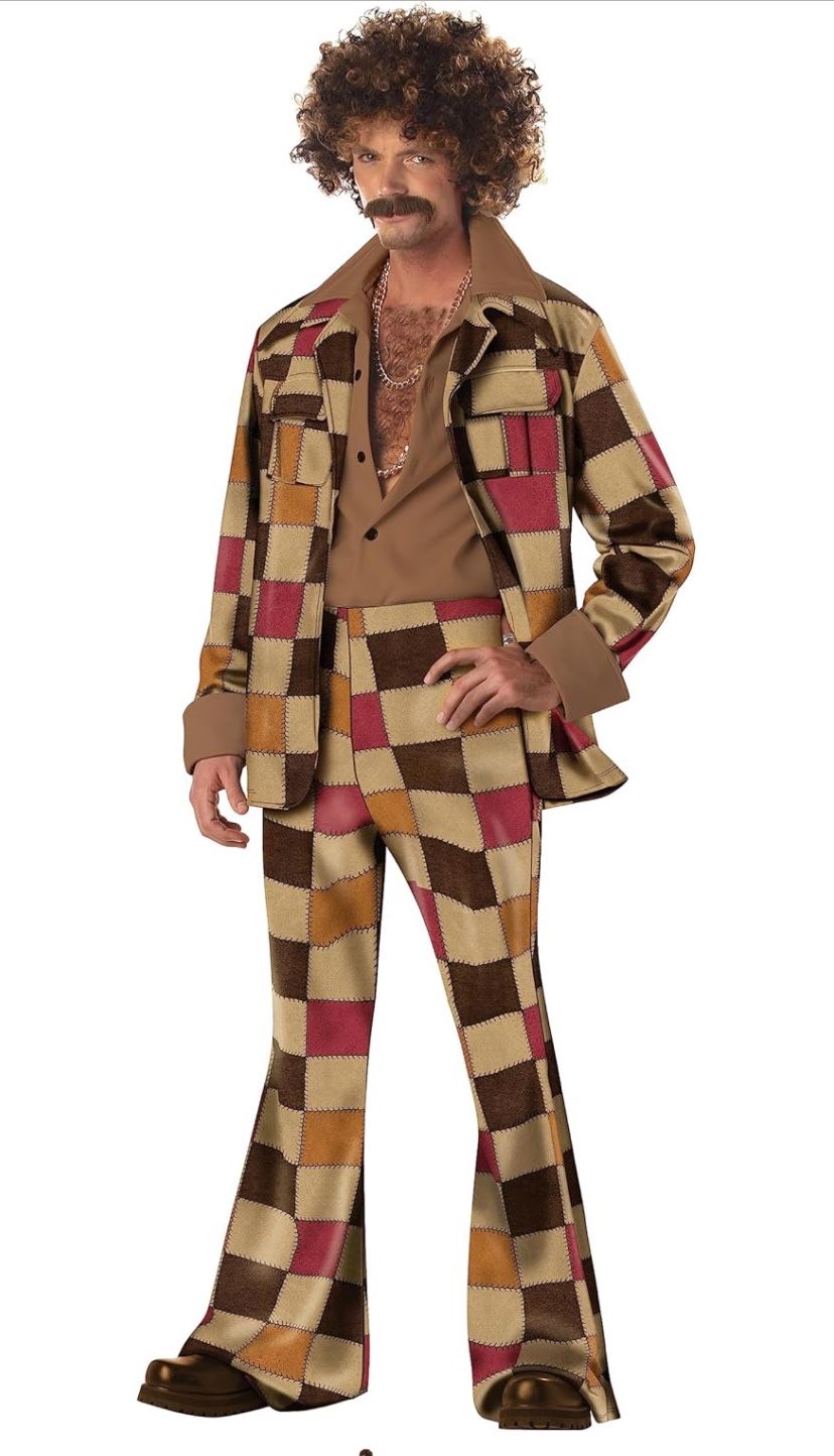 New, Men’s Deluxe 70’s Disco 🕺 Costume Comes With Mustache Size Medium