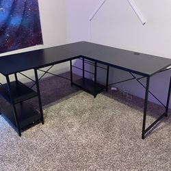 Bestier 95.2'' Two Person L Shaped Desk with Shelves
