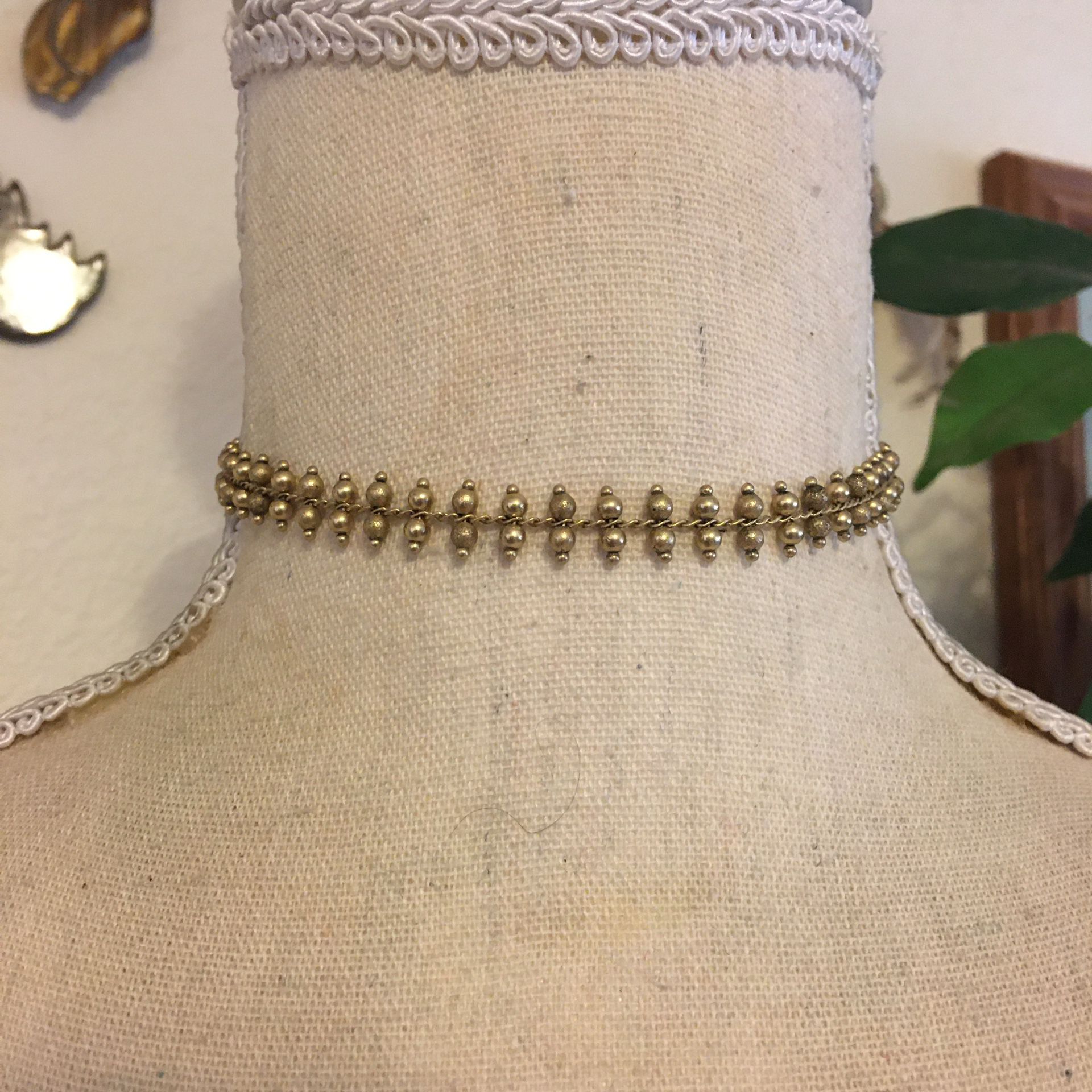 Vintage double row gold tone bead choker necklace