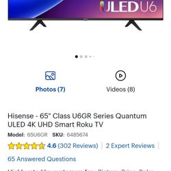 Hisense - 65" Class U6GR Series Quantum ULED 4K UHD Smart Roku TV