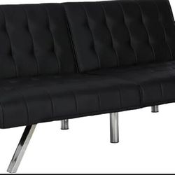 DHP Emily 71 Inch Futon Sofa Bed, Armless Upholstered Couch Sleeper with Tufted Back and Seat, Mid-Century Modern, Black Faux Leather