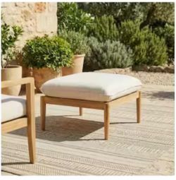 Wood Patio Outdoor Ottoman with Beige Cushion