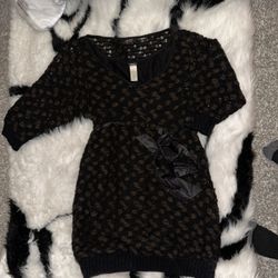 Black and Brown Knit Dress with Bow