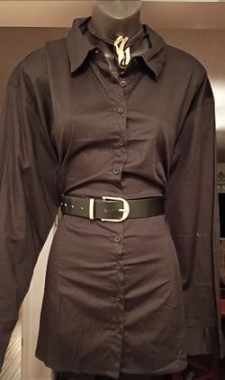 Black Button-Down Long Sleeve Shirt Dress
