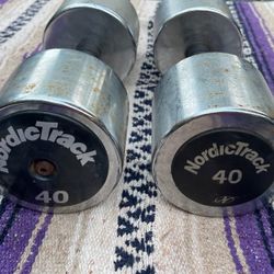 PAIR OF CHROME 40 LB. DUMBBELLS (With Rubber Handles)