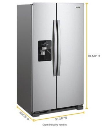 Whirlpool Side By Side 25 c.u. Refrigerator Stainless Steel With Transferable Extended Warranty Thru June 2028