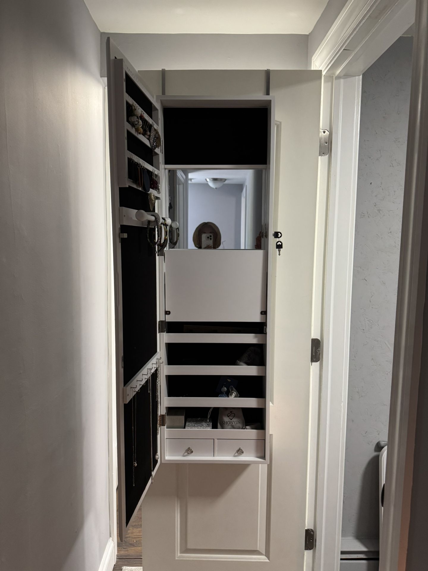 Over-the-Door Jewelry Cabinet with Mirror + LED Lights
