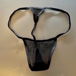 Black Mesh Micro Thong – Sheer Minimal String Bikini – Fits XS/S