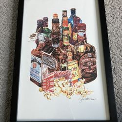 Assorted Whiskey & Spirit Bottles Painting