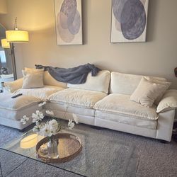 Comfy Cloud Couch with Movable Ottoman Deep Seat | Chenille and Beige/Cream