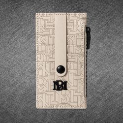 Badgley Mischka Beige Monogram Zip Card Holder Wallet