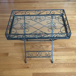 Iron And Glass End Table, Foldable