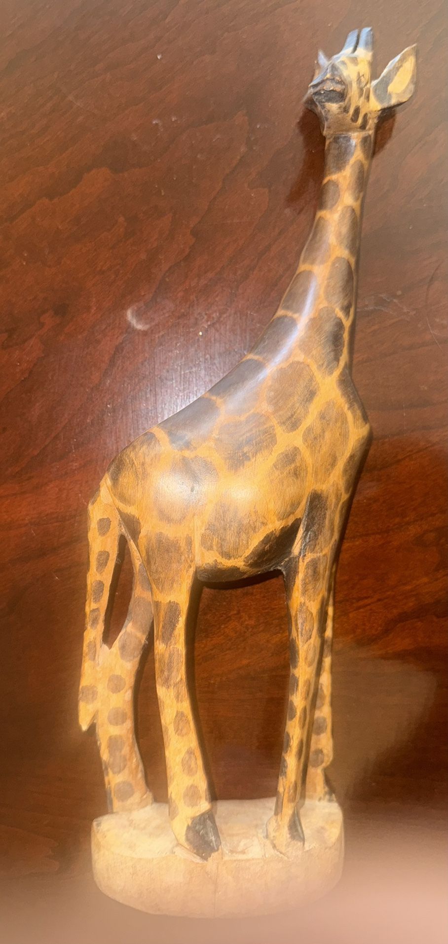 Hand Carved African GIRAFFE Sculpture 12" tall Carved from One Piece of Wood