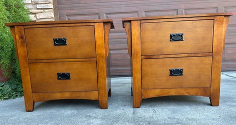PAIR of Mission style Solid Wood 2-drawer nightstands