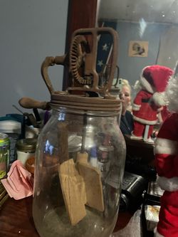 Antique Glass Butter Churn with Cast Iron Lid