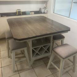Dining Expandable High Table With Storage And Stool