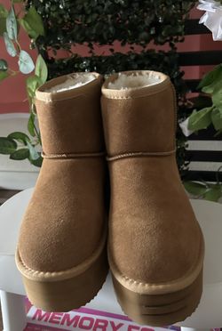 Warm Brown Suede Slip On Platform Boot-Women’s 8.5