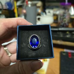 Size 8 Stainless Steel Sapphire Ring