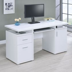 White Finish Computer Desk with 3 Doors! Best Prices! 