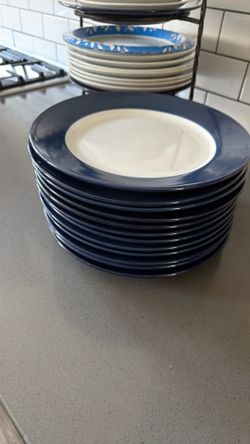 Blue trim white center dishes