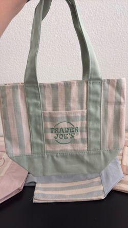 Trader Joes Mini stripes pastel colors  Tote Bags - Full Set (All 4) - THE BRAND NEW SUMMER EDITION