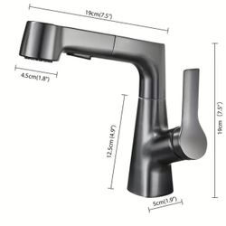 Bathroom Faucet with Pull Out Sprayer, Single Handle Pull Down Bathroom Sink Faucet with 2 Modes, Liftable & 360° Rotaty with Pull Out Sprayer, Modern