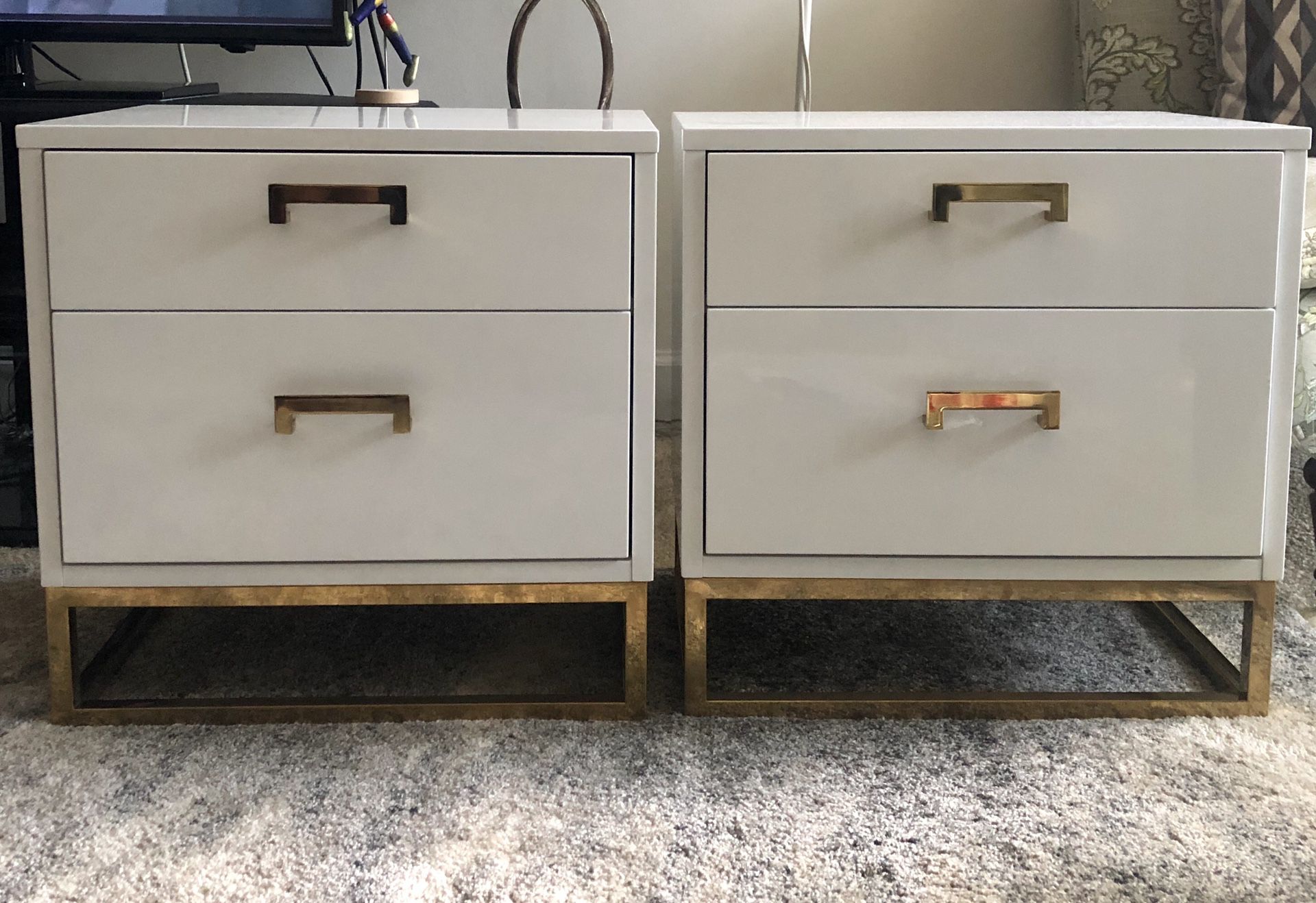2 New Nicole Miller Side Tables | White & Gold