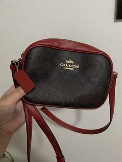 Coach purse , small, Red, Dark brown