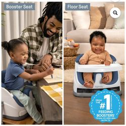 2-in1 Booster Feeding High Chair And Floor Seat With Self Storing Tray