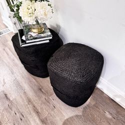 Pair Pouf Braided Jute ottoman seating coffee table