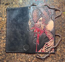 New custom handmade carved and tooled leather bifold wallet