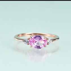 Lab Pink Oval Sapphire Rose Gold Plated Ring Size 7